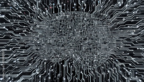 Abstract Digital Mind Pixel Grids Forming Complex Circuit Patterns