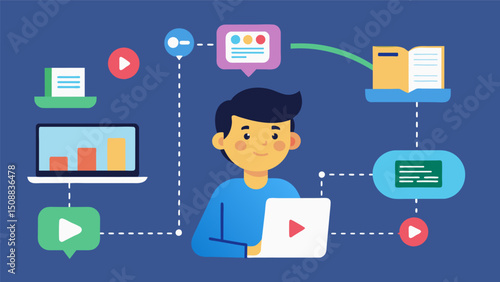 A data stream that tracks students online behavior to recommend relevant and timely course material.. Vector illustration
