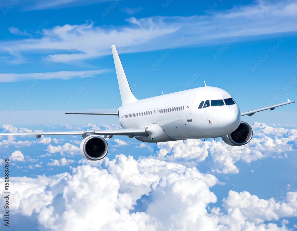 Obraz premium White airplane in a cloudy sky