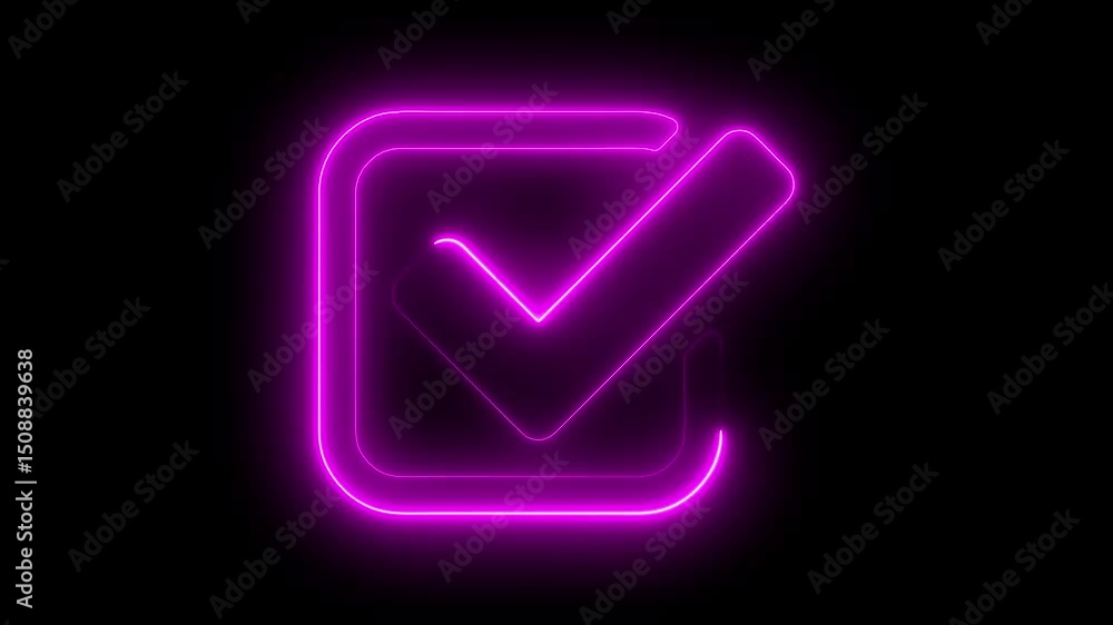 Glowing neon line Tick mark or confirm icon animation in square box. approved, select tick, success , approved, yes icon signs animation. Glowing neon line Tick mark or confirm icon animation in square box. approved, select tick, success , approved, yes icon signs animation.