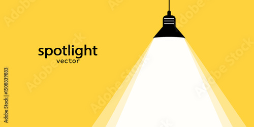 Spotlight shining. Illuminated light yellow background, lamp shining on yellow banner vector