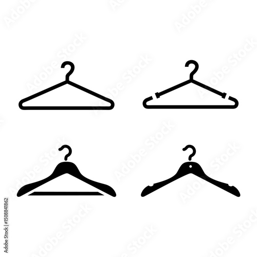 Set of clothes hanger vector icons. Hanger for cloakroom or closet.