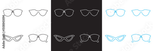 Sunglasses icon vector . Fashionable eyewear icon. black, white and blue  sunglasses icon.  Vector illustration. isolated on white and black background. EPS 10