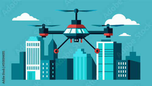 A compact and energyefficient drone with multiple propellers equipped with advanced collision avoidance technology for safe navigation through skyscraperapers and highrise buildings.. Vector