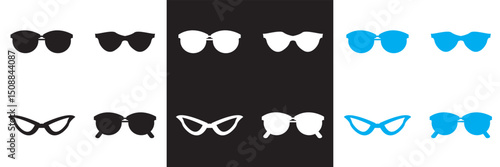 Sunglasses icon vector . Fashionable eyewear icon. black, white and blue  sunglasses icon.  Vector illustration. isolated on white and black background. EPS 10