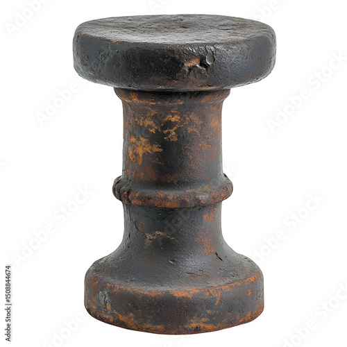A hand-forged iron candle holder from the late 1600s, showing the blacksmith's marks and subtle rust patina, isolated on a pure white background with even lighting, 