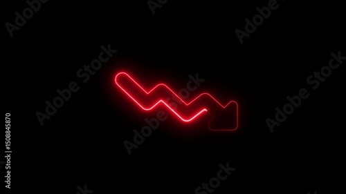 Neon line Down business graph icon animation on black background. business or finance concept icon. business loss concept 