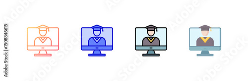Online Graduation Icon set multiple style collection
