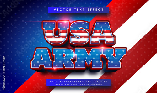 3d USA Army, editable vector text effect with modern concept. Suitable for american event theme.