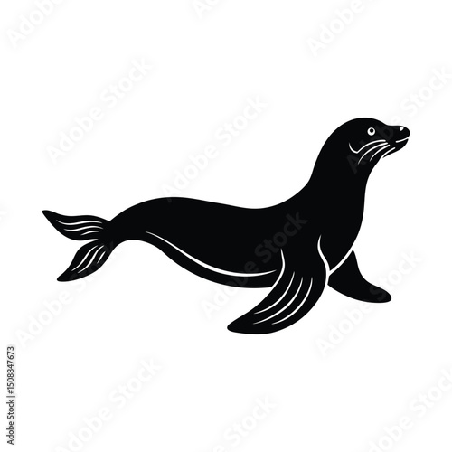 Sea Lion Swimming Vector Silhouette