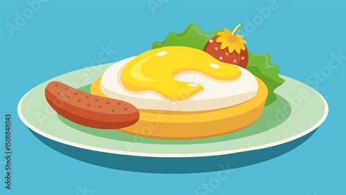 A delightful fusion of flavors consisting of plantain puree topped with scrambled eggs and fried bologna.. Vector illustration