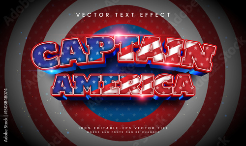 3d Captain america, editable vector text effect with modern concept. Suitable for american event theme.