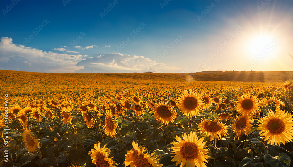 Fototapeta premium radiant sunflower in golden field