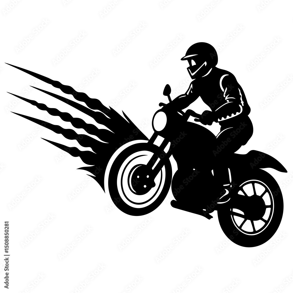 Fototapeta premium Biker Doing Stunt on Motorcycle Silhouette
