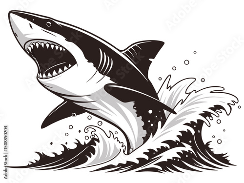 Great White Shark Vector Leaping from Ocean