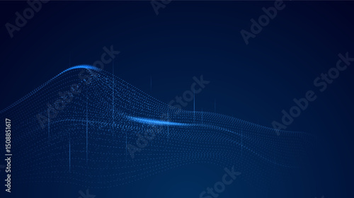 Futuristic Data Wave Background. Glowing Blue Particle Network for Digital Science, AI, Information Technology, and Innovative Business Concepts