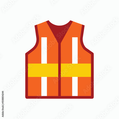 Orange safety vest graphic illustration with reflective stripes for construction workers