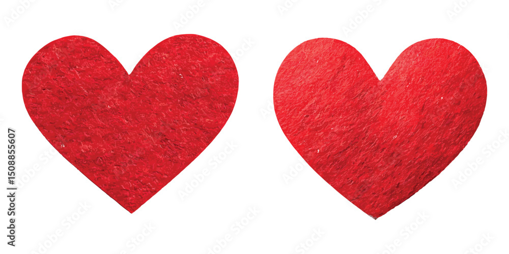 Fototapeta premium Two red textured heart shapes
