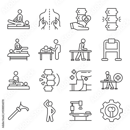 physiotherapy set of web icons in line style. Physiotherapy, Physical therapy, Rehab and Rehabilitation. Vector illustration