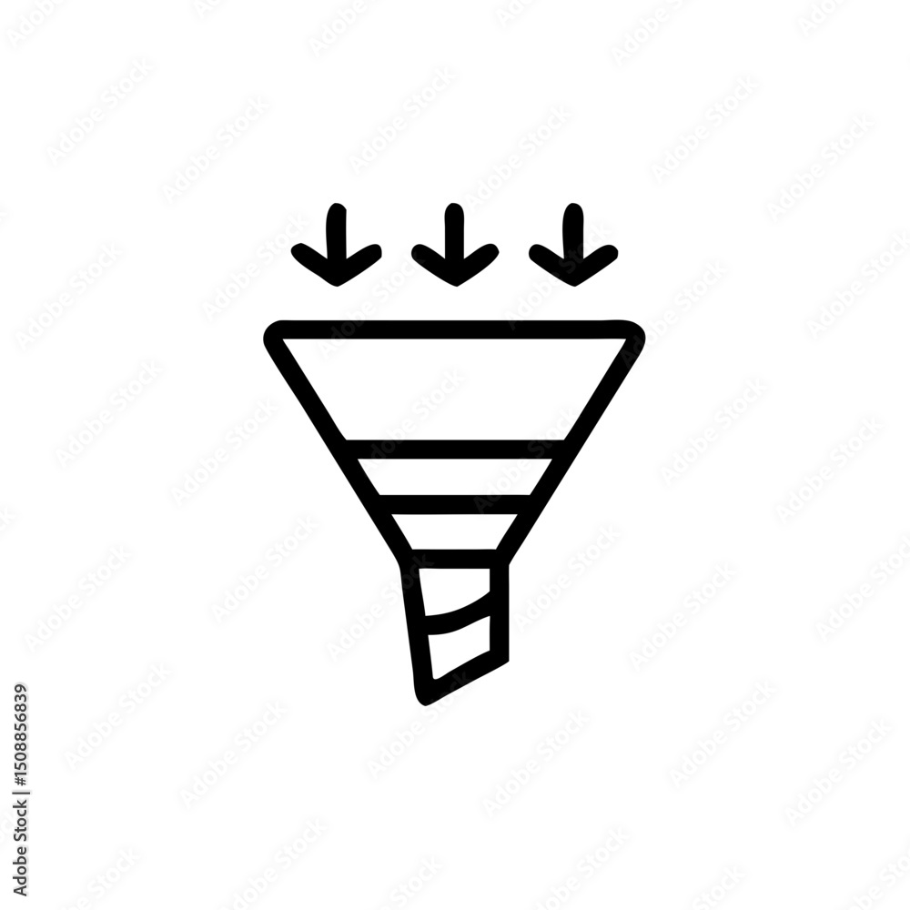 Simple funnel icon with directional arrows indicating flow Simple funnel icon with directional arrows indicating flow