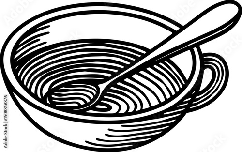 line art coffee cup with spoon in simple black and white design