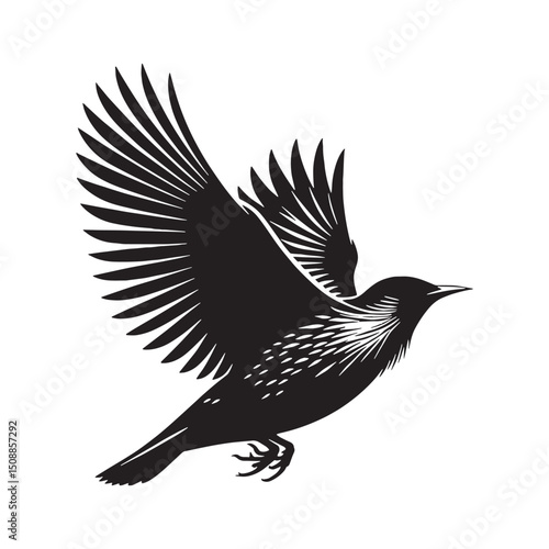 Crisp-lined Starling silhouette perched calmly – Starling illustration – Minimalist Starling vector – Bird silhouette

