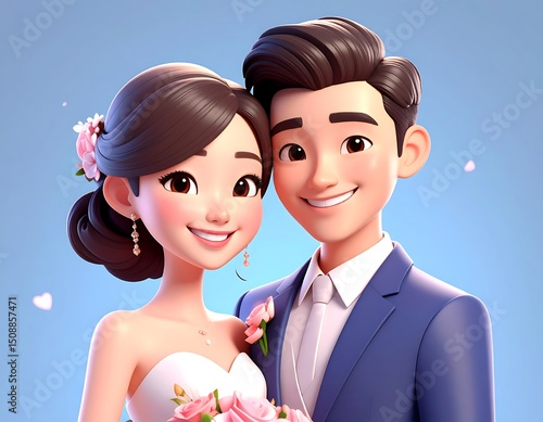 Cartoon couple, wedding portrait