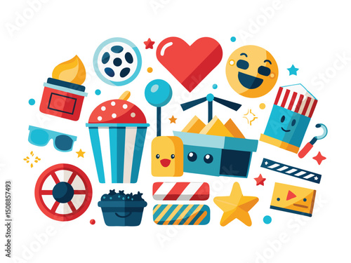 Movie night icons collection flat design isolated on white background
