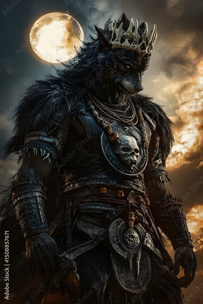 Fototapeta premium Werewolf Warlord Under the Eclipse Sky