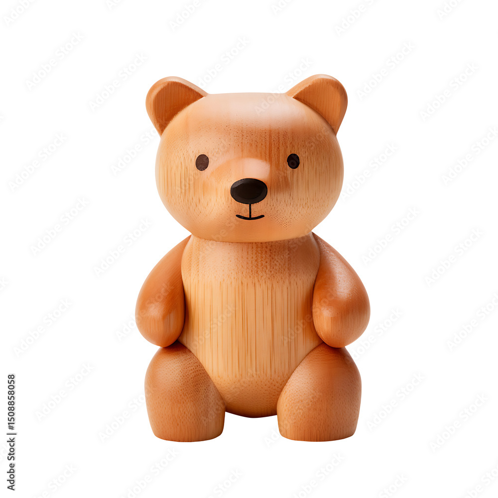 Fototapeta premium Adorable wooden toy bear isolated on transparent background