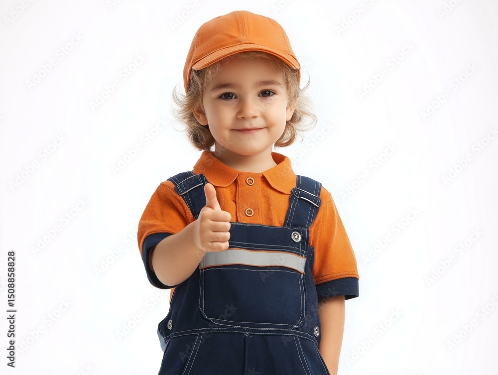 A cheerful child in orange attire giving a thumbs up, radiating positivity and joy. A cheerful child in orange attire giving a thumbs up, radiating positivity and joy.