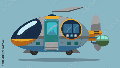 A customizable flying pod designed for personal transport in an urban setting with options for different sizes and designs to fit individual preferences and needs.. Vector illustration