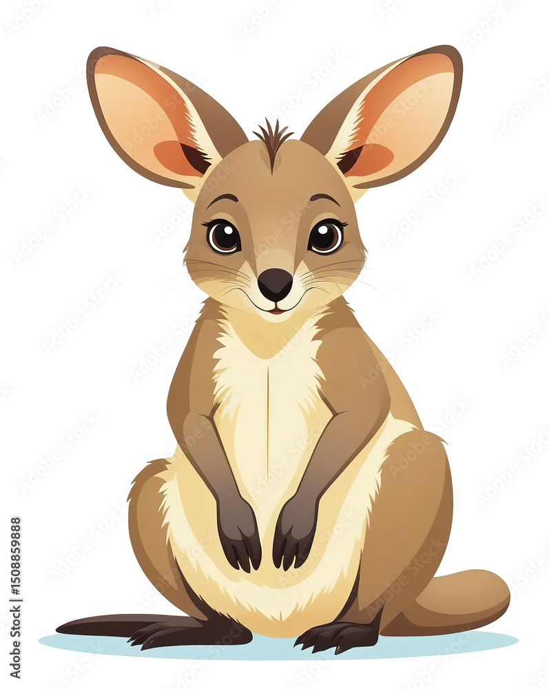 Fototapeta premium Smiling cartoon wallaby with friendly eyes and upright posture. Isolated on transparent background PNG.