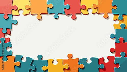 Colorful puzzle frame with empty space for text, with copy space