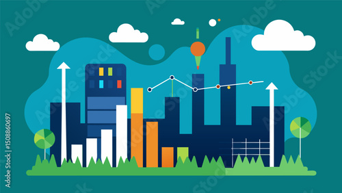 A data visualization showing the carbon footprint of a particular city and how it has decreased over time due to energy companies utilizing data to optimize consumption.. Vector illustration
