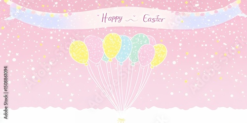 Happy Easter Pastel Balloons Festive Background Pink Celebration Design
