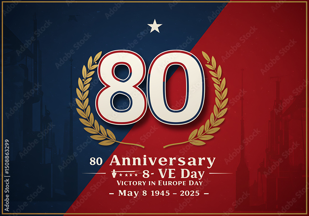 Naklejka premium 80th Anniversary VE Day Commemorative Design Template Patriotic Vintage Style