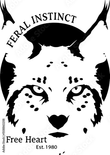 "A close-up, centered illustration of a lynx head with tufted ears and a snarl. The fur has cool, snowy tones with black speckles, and the lynx’s icy blue eyes stare straight ahead. The plain white ba