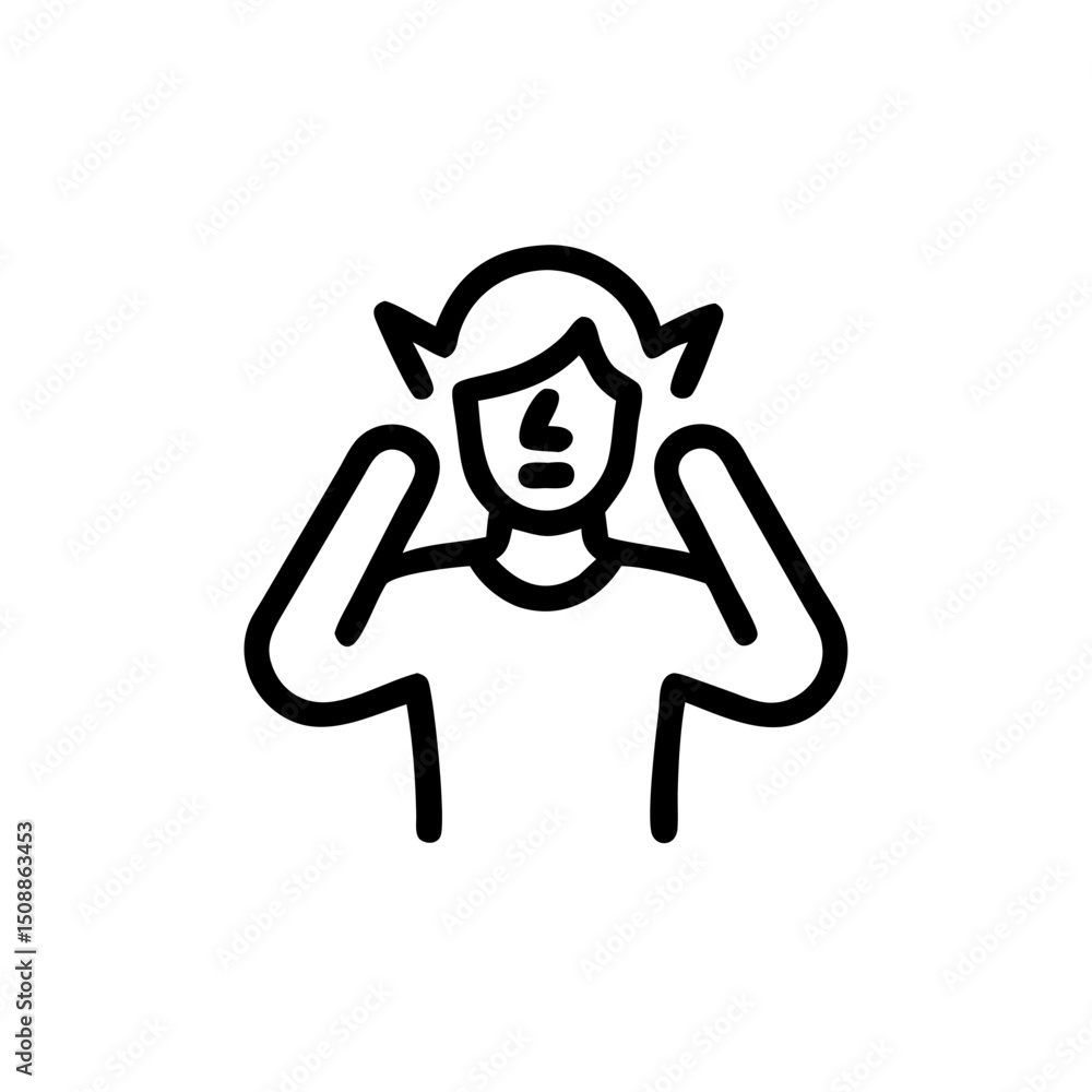 Obraz premium Man expressing stress with hands on head in a minimalist design