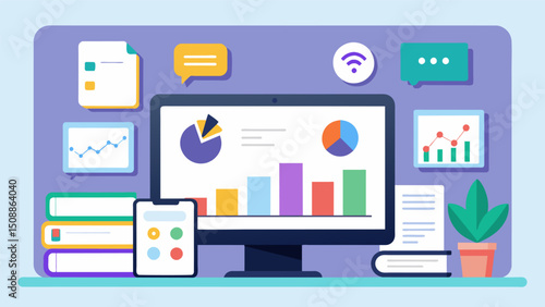 A data dashboard that can be accessed on the go giving teachers realtime updates and access to student information from anywhere.. Vector illustration