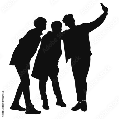 Silhouettes of people including a man a couple and a group standing together