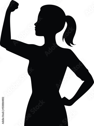Strong woman silhouette flexing bicep power pose