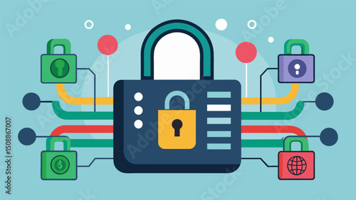 A digital lock with multiple layers of security requiring precise combinations of keys to unlock sensitive information.. Vector illustration