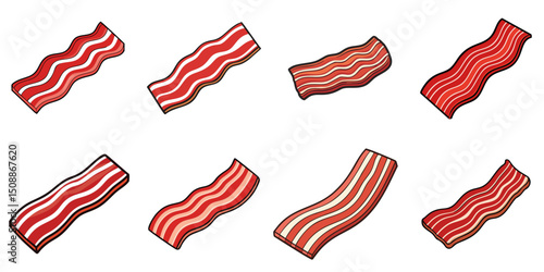 Multiple vector illustrations of bacon, outlines
