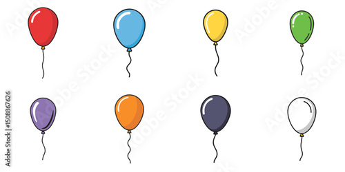 Multiple vector illustrations of balloons, outlines