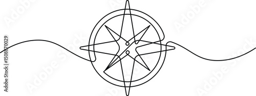 Compass in continuous line art drawing style. Minimalist black linear sketch isolated on white background. Navigation vector illustration