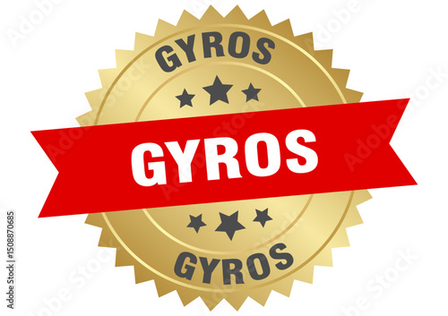 gyros. gyros round red and gold label isolated on transparent background