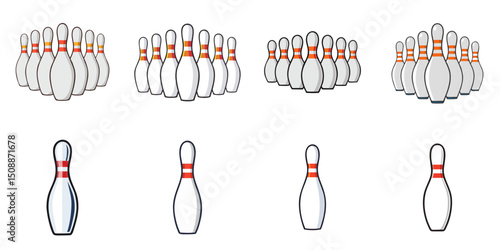 Multiple vector illustrations of bowling pins, outlines
