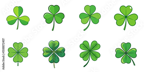 Multiple vector illustrations of clovers, outlines