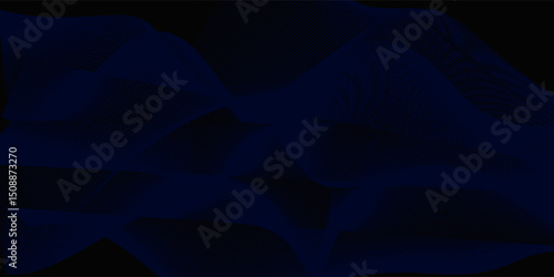 Black abstract background design. Modern wavy line pattern in monochrome colors. Premium stripe texture for banner, business backdrop. Dark horizontal vector template